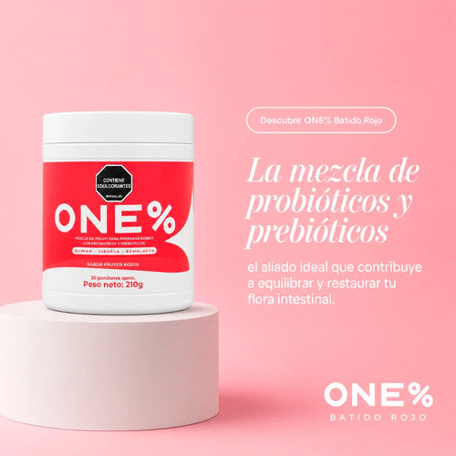 Batido Rojo ONE% en polvo con probióticos y prebióticos, tarro de 210 g de frutos rojos