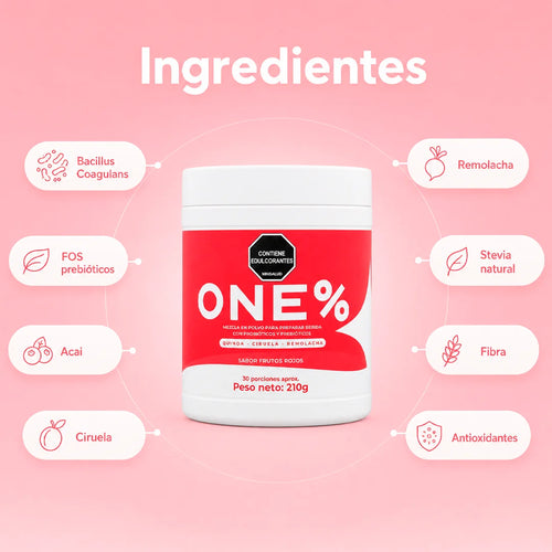 Etiqueta del Batido Rojo ONE% con Bacillus coagulans para la digestión