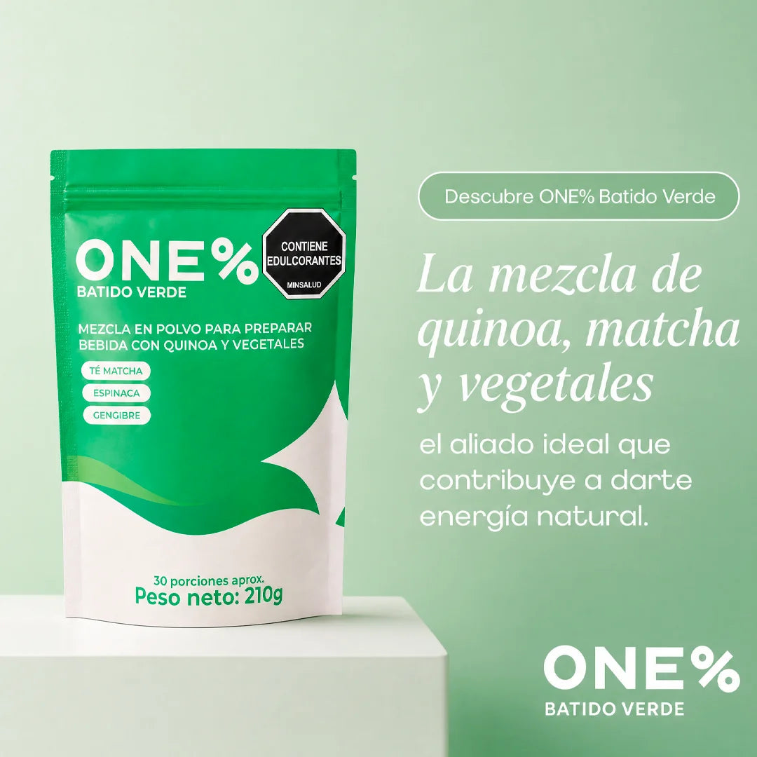 Batido Verde ONE% en polvo con quinoa, vegetales y espirulina, tarro de 210 g